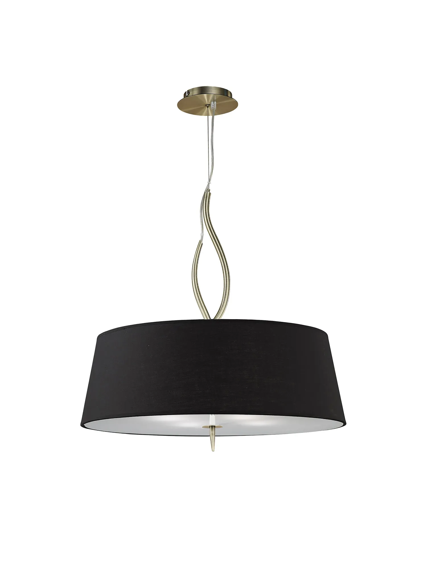 M1922/BS  ## Ninette 60cm Pendant 4 Light E27 With Black Shades Antique Brass